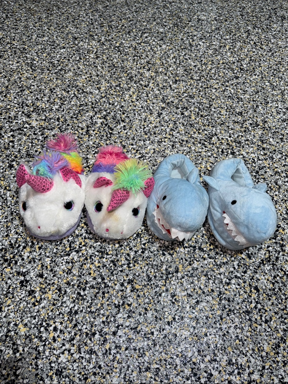 Plush Unicorn Slippers - White with Pink & Rainbow Accents